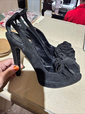 Alexander McQueen Black Floral Appliqué High Heels